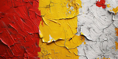 Close up of weathered Belgium flag on wall with some soft highlights and foldsの素材
