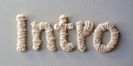Inscription I love you made of rope on a white wall.の素材
