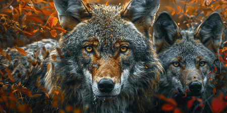 Wild wolf in the autumn forest. Portrait of a wolf.の素材