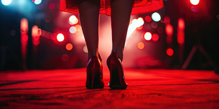 Female legs in high heel shoes on stage background with bokehの素材