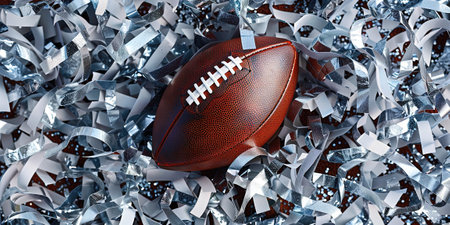 American football ball on tinsel background. 3D illustration. 3D CG. High resolution.の素材