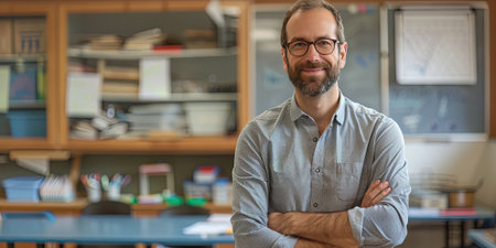 Portrait of confident mature businessman standing with arms crossed in modern officeの素材