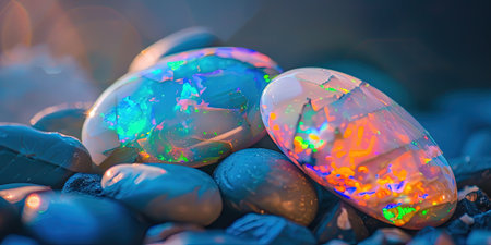 Beautiful multicolored crystals on a pebble beach.の素材