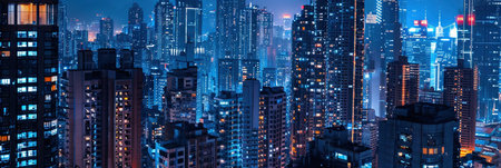 Night view of skyscrapers and high-rise buildings in Chinaの素材