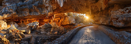Panoramic view of the beautiful stalactites and stalagmites of the Demerdji caves in Demerdji, Turkeyの素材
