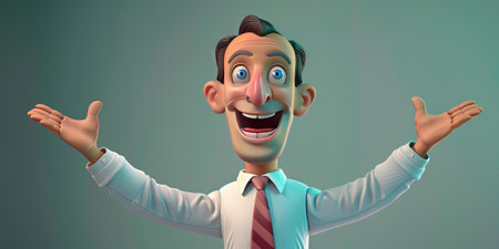 3D illustration of a cartoon character of a businessman with an open mouthの素材