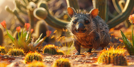 Cactus in the desert at sunset, Arizona, United States.の素材