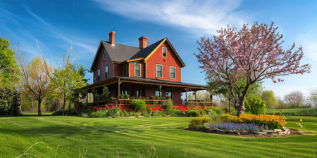 Large luxury modern house in the garden. Panoramic view.の素材