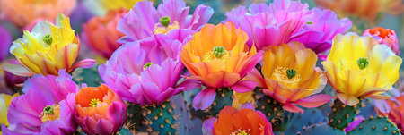 Colorful of cactus flower blooming in the garden background.の素材
