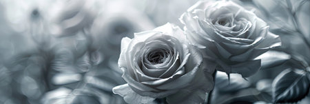 Bouquet of white roses on a blue bokeh backgroundの素材