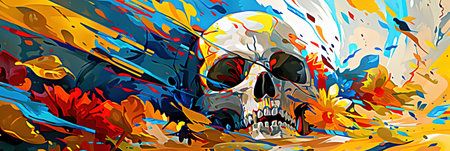 Skull with colorful abstract background. Vector illustration for your design.の素材