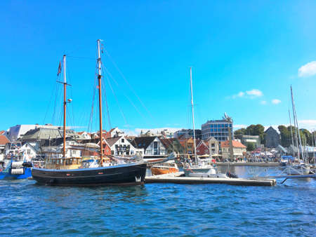 AUGUST, 18th 2016 - STAVANGER, NORWAY: The market square and harbour in Stavanger a clear day in August.のeditorial素材