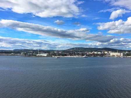 Oslo, the capital of Norway. Photo taken from the fjord in "northern" directionの写真素材