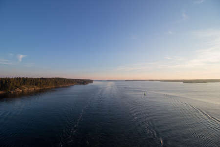 Cruise ship's wake in the Stockholm archipelago in Sweden.の写真素材
