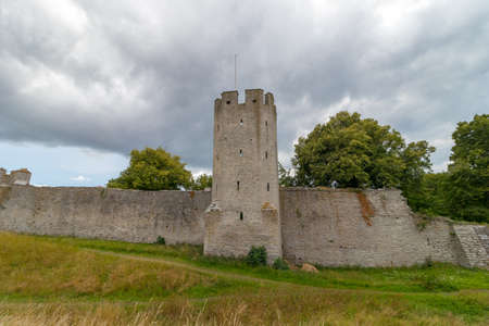One of the towers on the Visby city wall on the island of Gotland in Sweden. It is the strongest, most extensive, and best preserved medieval city wall in Scandinavia.の写真素材