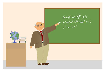 The elderly teacher explains the theorem of Pythagoras. のイラスト素材