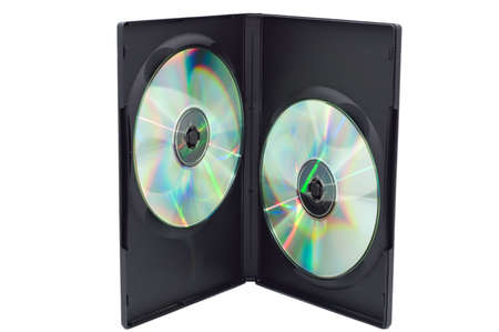 Open box with disks isolated on a white background.の写真素材