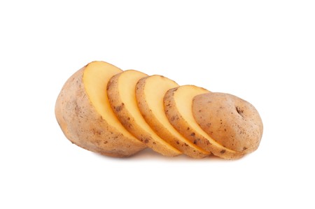Cut potato isolated on white background.の写真素材