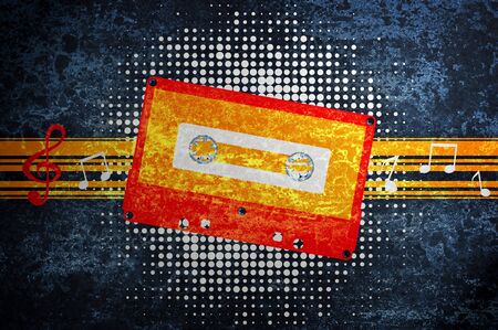 Musical grunge background with audiocassette.の写真素材