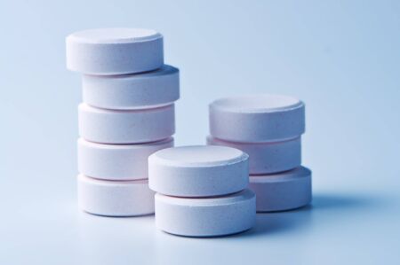 Stack of tablets close up.の写真素材