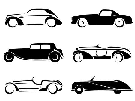 Old cars silhouettes set vector.のイラスト素材