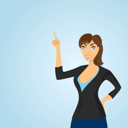 Woman points at a place where it can be placed text or picture  Vector for your design with textspace の写真素材