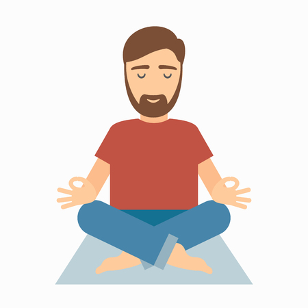 Man meditating on rug. illustration isolated on white background.のイラスト素材