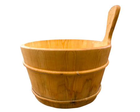 Wooden bucket of water in the sauna.の写真素材