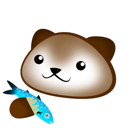 brown bear holding Salmon cartoon isolated.の写真素材