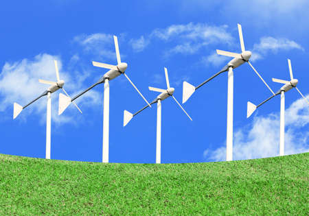 wind turbine on grass-hill background. の写真素材