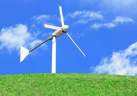 wind turbine on grass-hill background. の写真素材