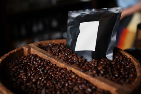 coffee beans with bagの写真素材