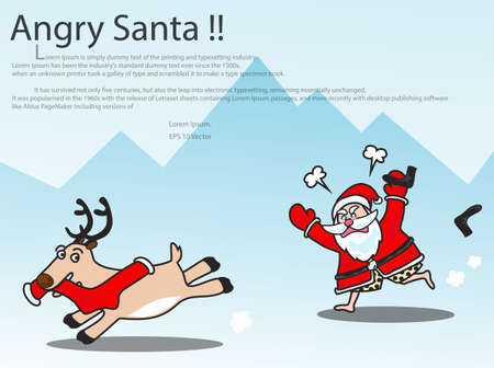 Funny Christmas background with Santa and playful Reindeer ,vectorのイラスト素材