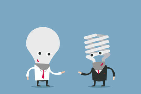 Business people with lightbulb heads cartoon, vectorのイラスト素材