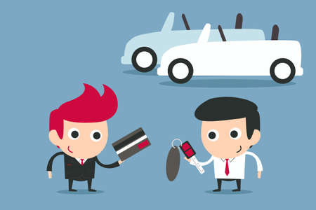 happy businessman buying car, vectorのイラスト素材