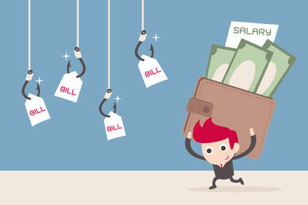 salary man and bill payment, cartoon vectorのイラスト素材