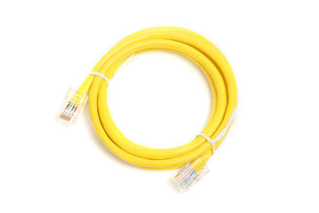 yellow network lan cable isolated on white 
