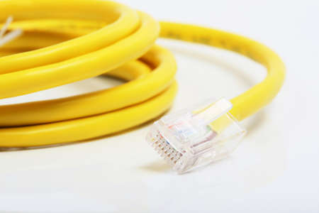 yellow network lan cable close upの写真素材