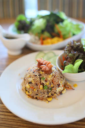 lunch with fried rice and saladの写真素材