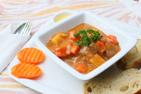 Beef stew and breadの写真素材