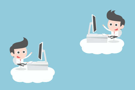 businessman working on clouds, vectorのイラスト素材