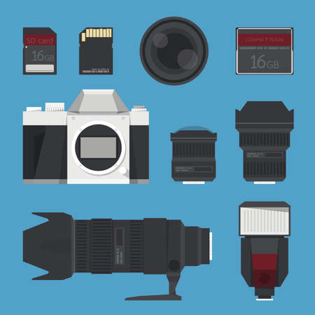 DSLR digital camera accessories.vectorのイラスト素材