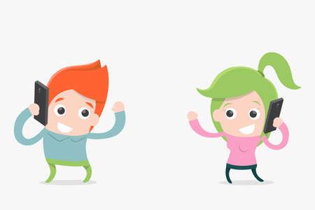  couple using a mobile phoneのイラスト素材