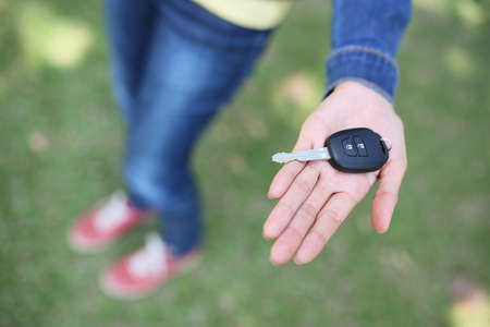 car key on female hand の写真素材