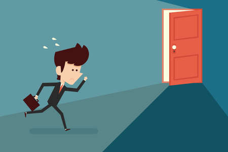 Running businessman and open door, vectorのイラスト素材