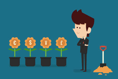 Business man thinking about Investing, vector.のイラスト素材