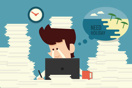 Businessman need holiday flat design cartoon, vector のイラスト素材