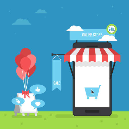 online store mobile flat designのイラスト素材