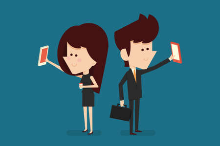 people taking selfie photoのイラスト素材