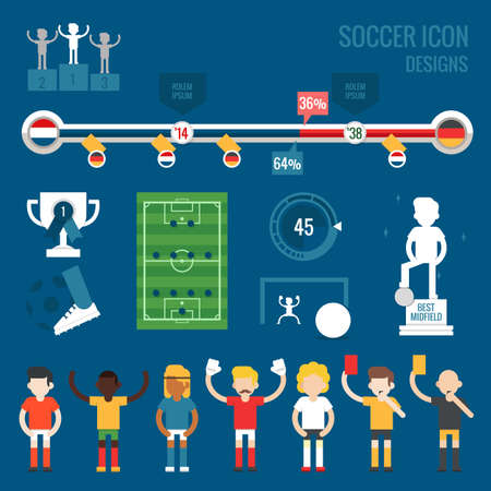 soccer players character and icons, flat design vector のイラスト素材